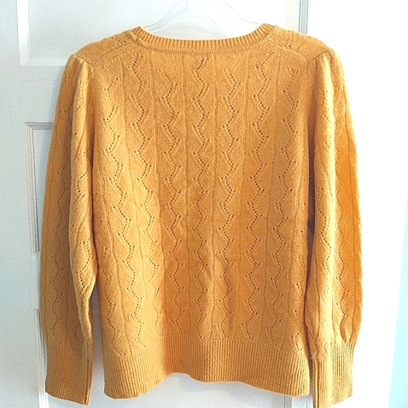NWT Saks Fifth Ave 100% Cashmere pointelle yellow sweater - xl - Picture 2 of 4